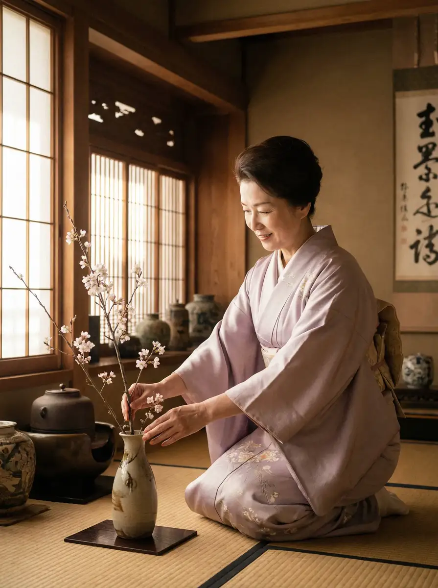 一位优雅的 女教师の诱惑 在和室中插花